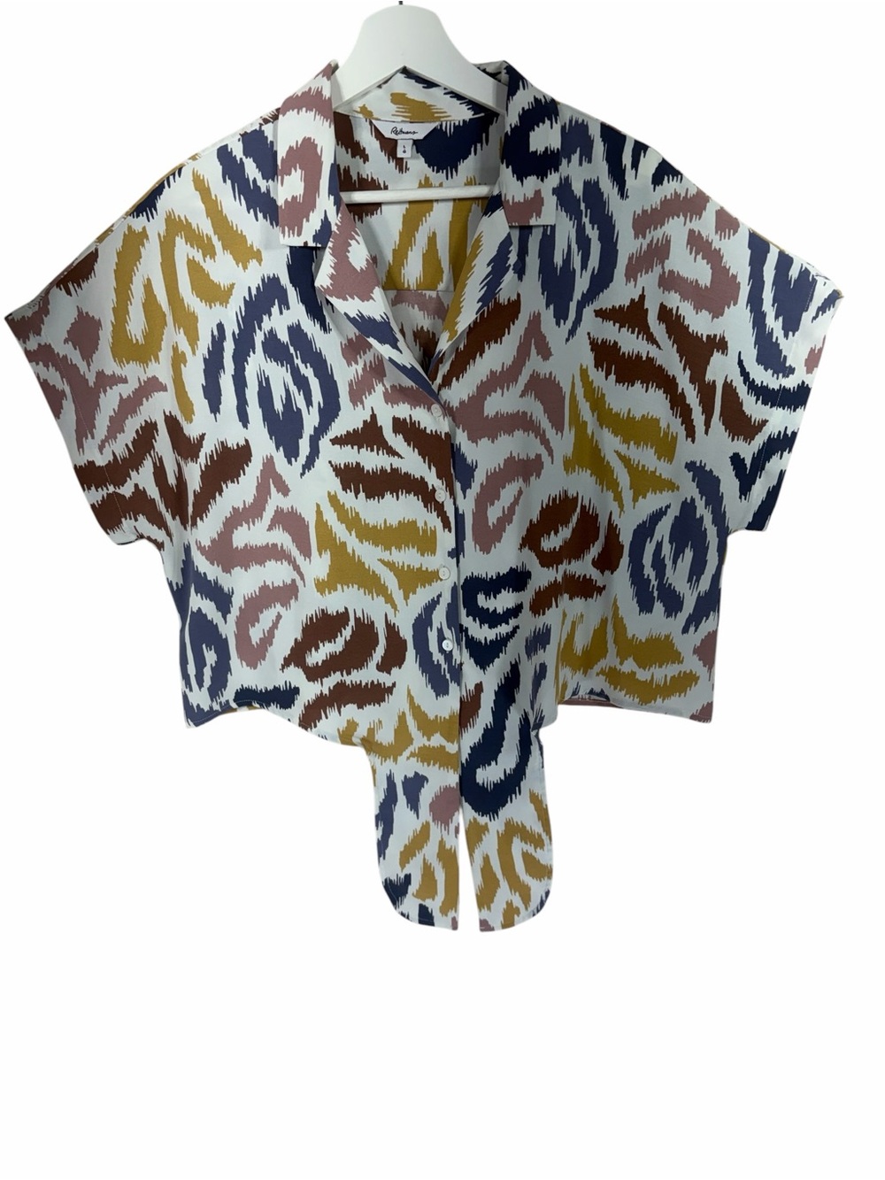 REITMANS Printed Short-Sleeve Tie-Front Button Shirt - Multicolor size large - Picture 3 of 10